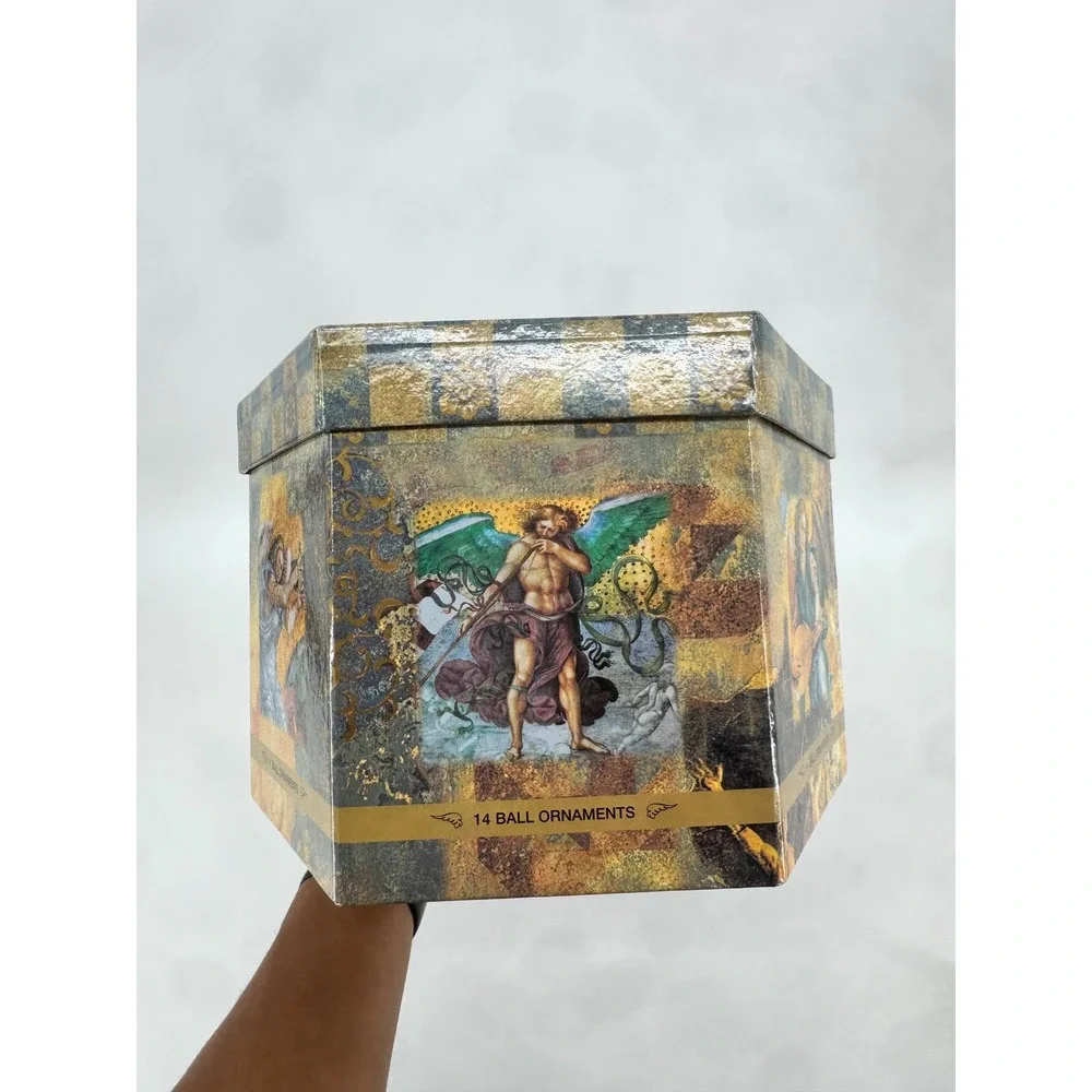 Vintage Renaissance Angel Christmas Ball Ornaments Set of 14 in Hexagon Box